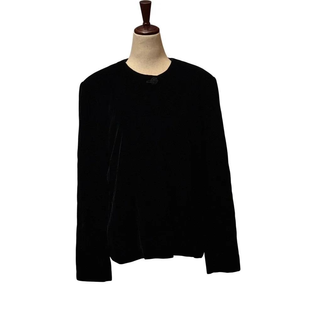 Talbots Women's Black Velvet Jacket Collarless Single Button Blazer Size 12